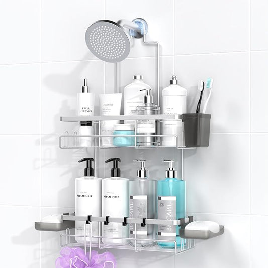 AKTECKE Shower Caddy Hanging Bathroom Organizer: Rustproof Shower Shelf for Inside Shower - No Drilling Shower Racks Over Showerhead - Bath Shelves Rack for Shampoo Soap Chrome