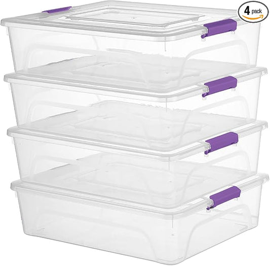 novelinks 10 Quart Clear Plastic Storage Containers with Lids (4 Pack) | Storage Bins with Lids, Stackable Small Clear Bins, Craft Storage Box, Paper Storage, Under Bed Storage Bins, Pencil Box