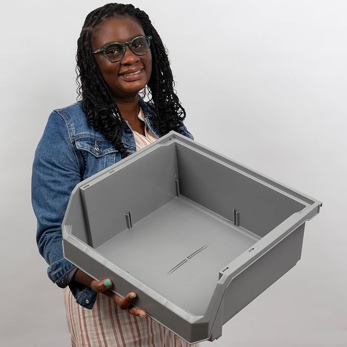 ReadySpace Extra Large Plastic Storage Bins, Stackable Organizer Containers for Closet Pantry Shelf Garage and Office Organization, Black, 4 Pack | Open-Front Stackable Bins For Garage, Pantry, Closet & Office, 14,8"L X 16,5"W X 7"H, Nests When Empty, ...