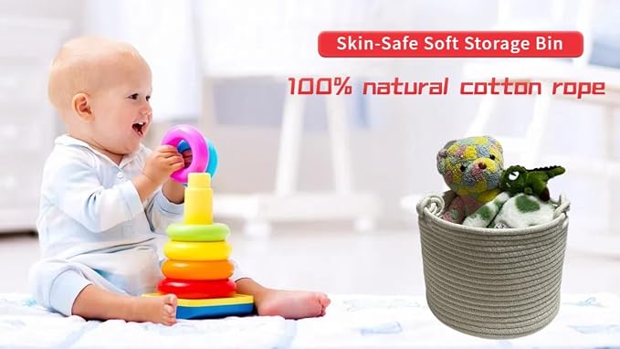 Bellar Small Rope Basket,Shelf Storage Baskets for Organizing,Cute White Storage Basket,Round Decorative Box for Kids,Woven Rope Storage Snack Storage Area Decorative Boxes Aesthetic -9.4’’*7.1’’