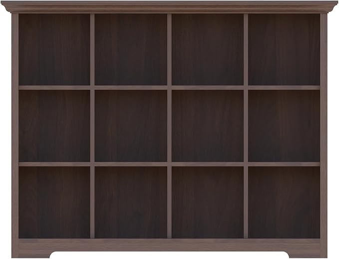 OSCHF 12-Cube Open Bookcase with Base, 3-Tier Wooden Bookshelf, Walnut | Curved Base, Crown Molding, Fits 11×11" Bins, Modern Storage Cabinet for Living Room, Bedroom, Home Office