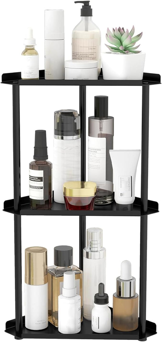 Jesginboo 3 Tier Bathroom Counter Organizer, Vanity Organizer Corner Shelf | Skincare, Makeup Countertop Organizers, Kitchen, Bathroom Counter Storage, Black