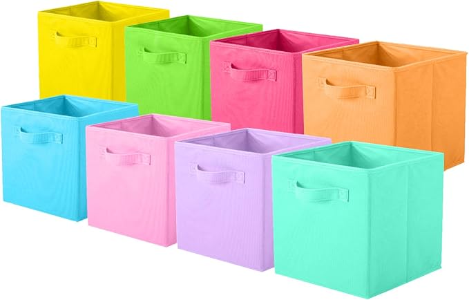 ShellKingdom Storage Bins, Foldable Fabric Storage Cubes, 8 Pack, 8 Colors | Cloth Organizer Drawer For Closet And Toys, 10.5 X 10.5 X 11 INCH, (Mix Colors)