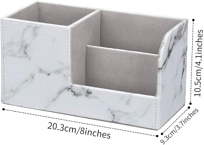 Desk Organizer Office Supplies Caddy Pu Leather Multi-function Storage Box Pen/Pencil,Cell phone, Business Name Cards Remote Control Holder Gray Marble
