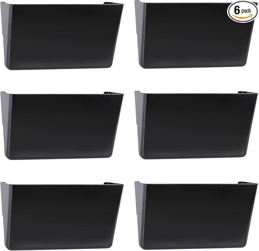 EASEPRES 6 Pack Black Plastic Single Pocket Hanging File Organizer, Wall Mount Paper Mails Magazines Holder, Mounted Folder Bins for Office School and Home, 12.99x4.13x7.48 inches