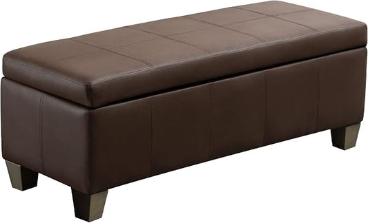 41" Storage Ottoman, Storage Bench with Safety Hinge, Upholstered Synthetic Leather Ottoman Bench for Bedroom, Living Room, Entryway, Hallway, Foot Rest, Support 500lbs, Brown