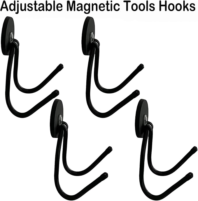 4 Pack Strong Garage Magnetic Hooks, Power Tool Organizer Rack, Heavy Duty Storage Utility Magnet Hooks for Power Drill,Garden Tools, Hose,Pegboard,Garage, Workshop for Indoor & Outdoor Hanging