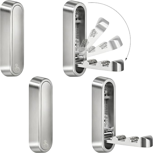 4PCS Foldable Wall Hooks, Flip Down Design with 40 lbs Heavy-Duty Capacity, Retractable Wall Hooks for Bathroom, Bedroom & Entryway Space Saving (Silver)