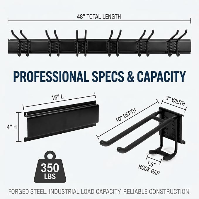 Aking Ace 96-Inch Heavy Duty Wall Mount Garden Tool Organizer for Garage | Adjustable hangers perfect for shovels, rakes, and Garage Tools, Heavy-duty rack holds 700lbs. Ideal for shed organization