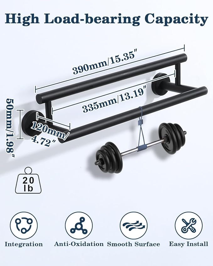 Alise Double Towel Bar Black,16" Towel Racks for Bathroom Wall Mounted | Bathroom Towel Rack SUS304 Stainless Steel Bathroom Towel Holder Quick Drying Hand Towel Holder Towel Bar for Walls