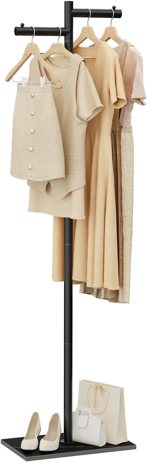 Freestanding Metal Coat Racks with Natural Rock Base,68.9in,Black | Z-Shaped Garment Rack with Anti Slip Knot,Clothes Display Stand with natural Patterns,Coat Tree for Bedroom,Office,Hallway