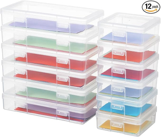 novelinks Clear Pencil Box and Small Plastic Storage Containers with Lids | 6 Pack Small + 6 Pack Medium, Board Game Storage Containers, Task Boxes for Special Education, Balloon Storage Organizer