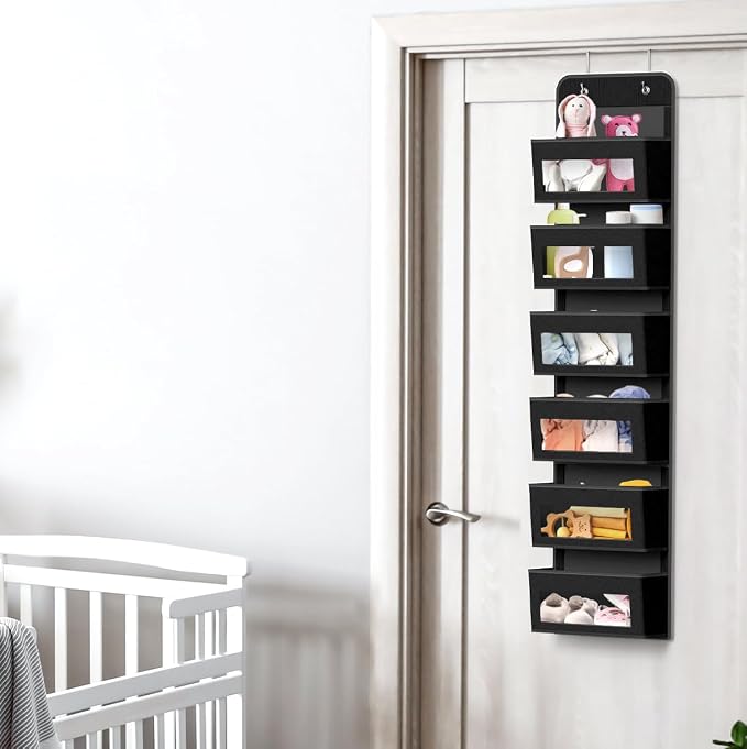 Simple Houseware 6 Clear Window Pocket Over Door Hanging Organizer, Black | Over the Door Storage for Closet, Bedroom, Bathroom, Pantry
