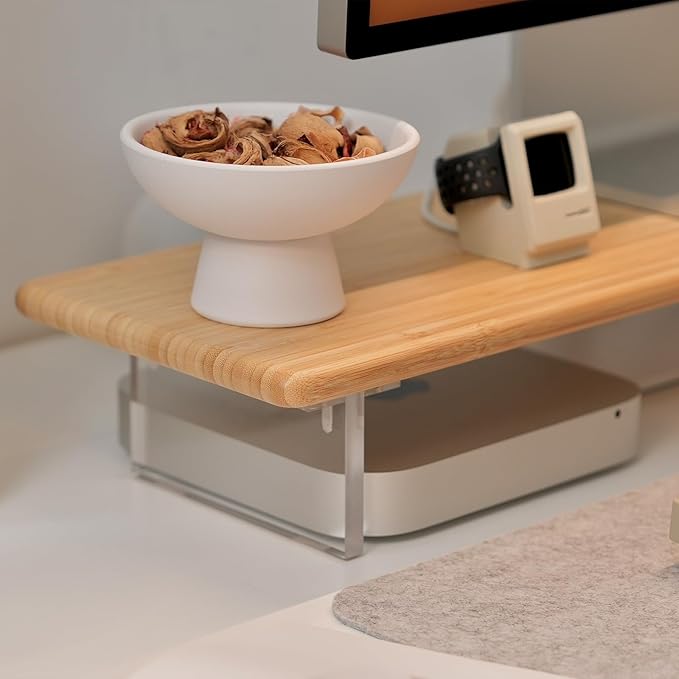 Bamboo Monitor Stand Riser, Natural Desk Shelf with Acrylic Legs | 31.5-Inch Wide, 3.3-Inch Clearance, Fits Monitor, Laptop, Printer and Speakers for Small Desks