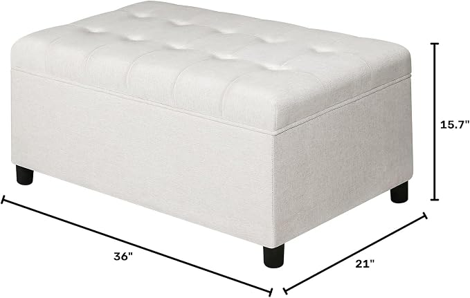 Joveco Rectangular Lift Top Storage Ottoman Bench, Linen Storage Bench for Living Room Entryway Bedroom,Linen Beige