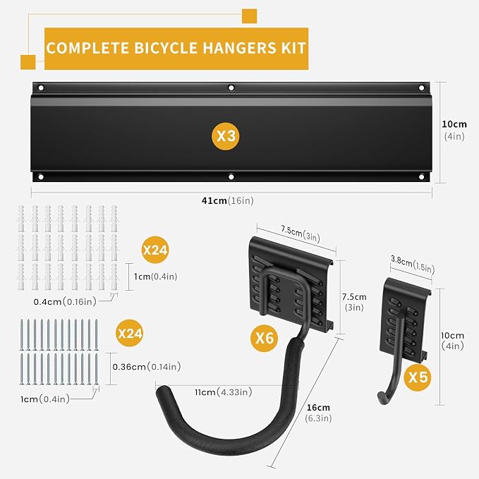 Housolution Bike Storage Rack 48Inch for 6 Bikes + 5 Helmets, Up to 500lbs | Heavy Duty Bike Hangers for Garage, Bike Hooks for Garage, Solid Steel Bicycle Storage, Bike Wall Mount, New Black
