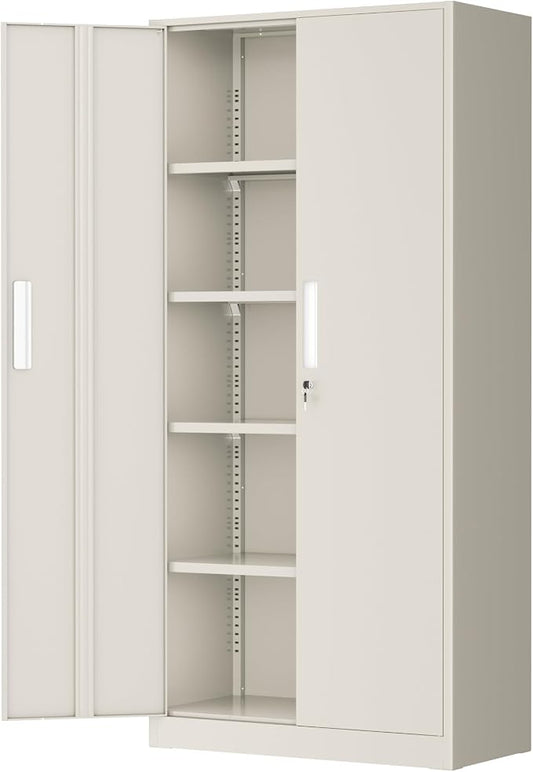 Greenvelly Metal Storage Cabinets, 72” Steel Garage Storage Cabinet with Doors and 4 Shelves, Metal Tool Cabinet, Steel Filing Cabinet for Home Office, Basement, Garage, School(Grey)