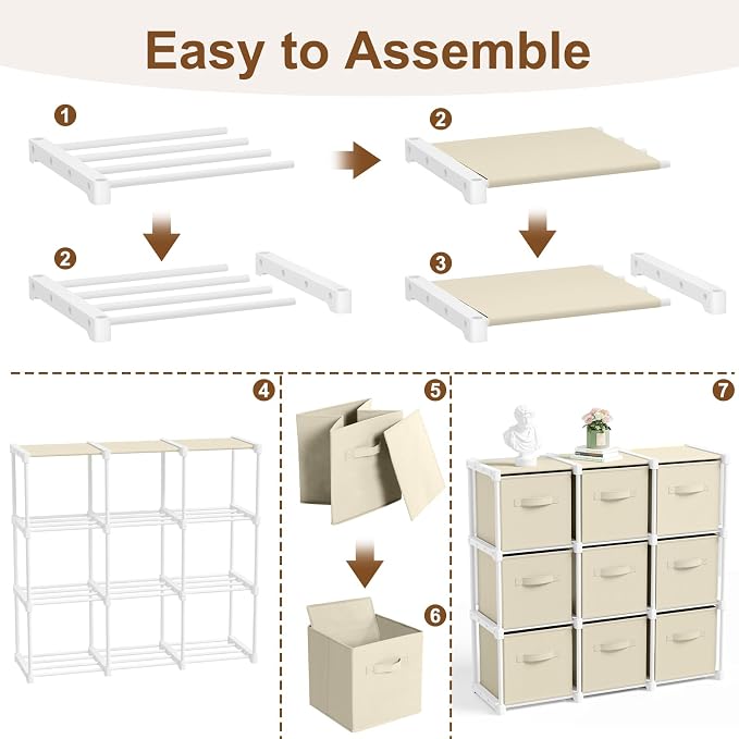 Briwooody 9 Cube Storage Organizer Storage Bins Shelf,Creamy White