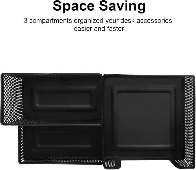 Comix 2 Packs Mesh Pen Holder, Desk Organizer for Home Office, Black | 3 Compartment Pencil Holder, Sticky Notes Holder, Pen Organizer Office Supplies