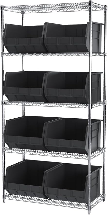 Akro-Mils 30270 AkroBins Plastic Storage Bins, 18"x16"x11", Black, 3-Pack | Space-Saving Stackable Bins for Garage, Pantry, Craft Organization