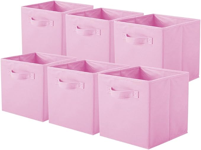 ShellKingdom Storage Bins, Foldable Fabric Storage Cubes And Cloth Storage | Storage Organizer For Closet And Toys, 10.5x10.5x11 INCH, 6 Pack (Pink)