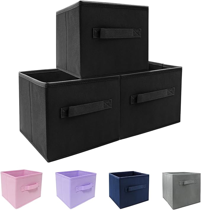 storage bins collapsible storage bins，cube storage organizer （Pack of 3） 10.5 * 10.5 * 11inch，For home and office Collapsible Closet Shelf Organizers, Drawer Organizers(Black)