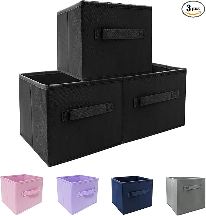 Kids Storage Bins 9.0"x7.5"x7.5" Small Size Fabirc Foldable Closet Toy Organizer Collapsible Cloth Black