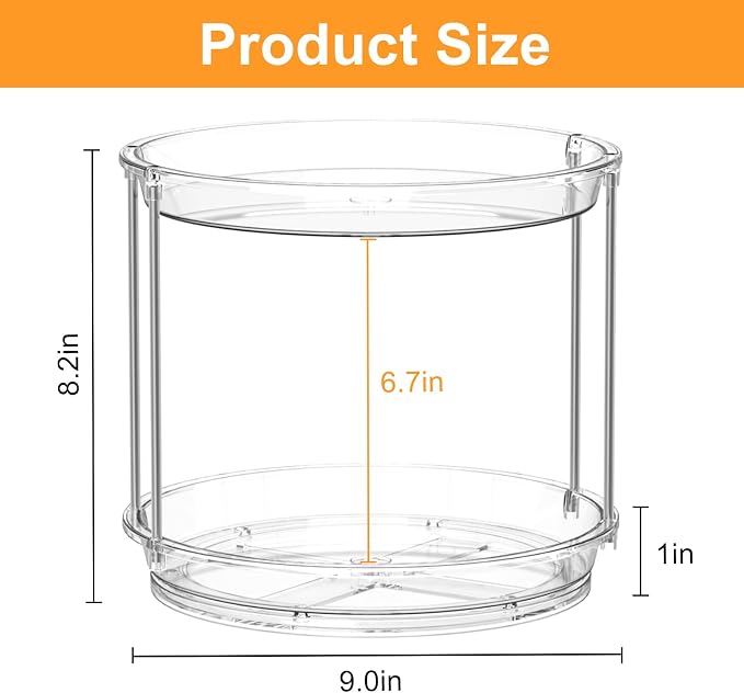 360 Rotating Makeup Organizer, 2 Tier Skincare & Perfume Holder for Bathroom Counter, Clear Spinning Vanity Tray, Lazy Susan Turntable Organizer for Dresser, Kitchen Cabinet