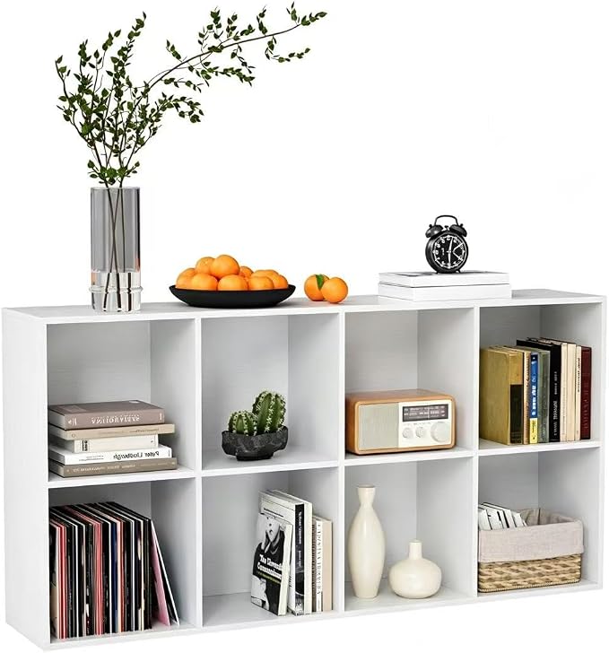 VDNEND Wooden Storage Organizer with Closed Back Panel, 11in Cube Shelf Opening, Bookshelf, Display Shelf,Closet Cabinet for Home and Office Embossed White, 8-Cube (47.8L*9.45W*24.09H)