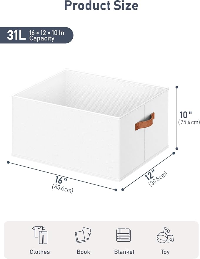 6 Pack Large Closet Storage Baskets Bins for Shelves, Collapsible Fabric Closet Organizers and Storage with Polyester Handles, Decorative Baskets for Organizing Clothes, Towels, Linen Closet 16x12x10"