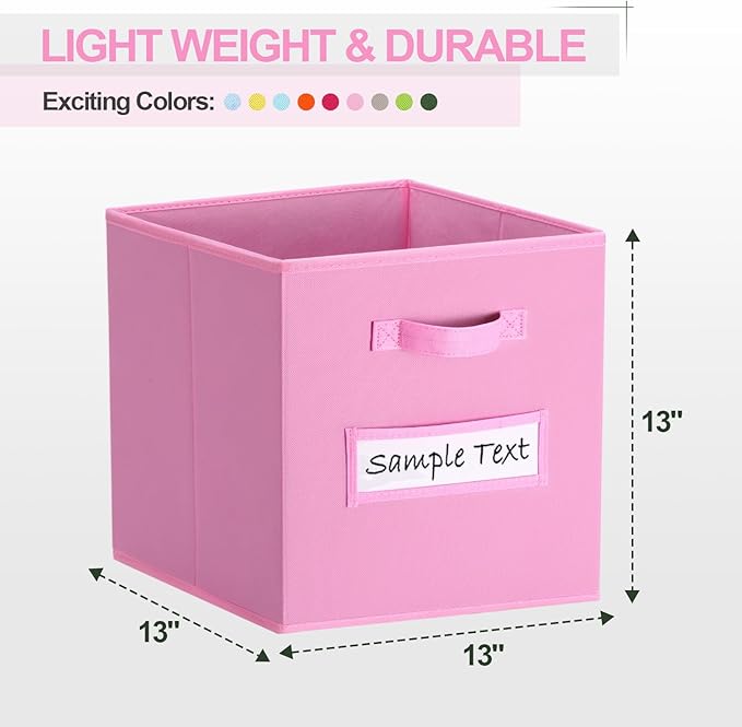 13x13 storage cube bins (Set of 10) Foldable Fabric storage cubes with 10 Labels Window Cards & a Pen,13 inch cube storage bins,Closet Organizers for Shelves,Cubby Organizer Boxes,Light Pink