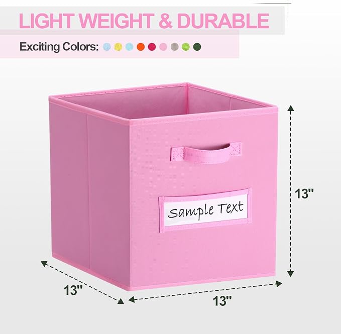 Fabric storage cubes (8 Pack) 13 Inch Cube Storage Bin, cube organizer bins with 8 Labels Window Cards & a Pen, Foldable cube organizer bins and Storage Box, Light Pink