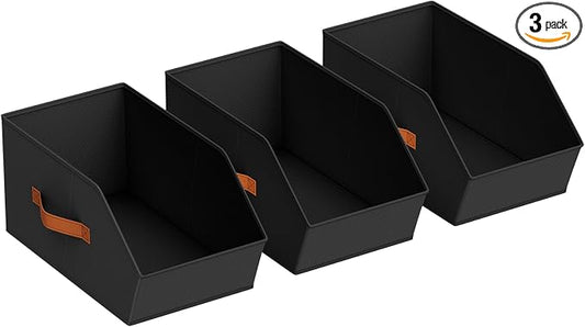 Homsorout Large Closet Storage Cubes - Closet Storage Bins with Dual Handles for Clothes, Towels, Toys, Shelf Organizer Bins for Bedroom, Nursery, Shelves, Small Spaces, Black, 3 Pack