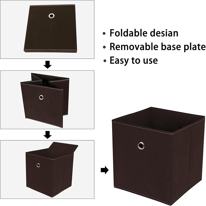 Foldable Storage Cubes Bins ,11 Inch Cloth Storage Cube Fabric Storage Box Cubes Organizer Baskets with Dual Handles for Home Organizer Set of 3 (Brown)