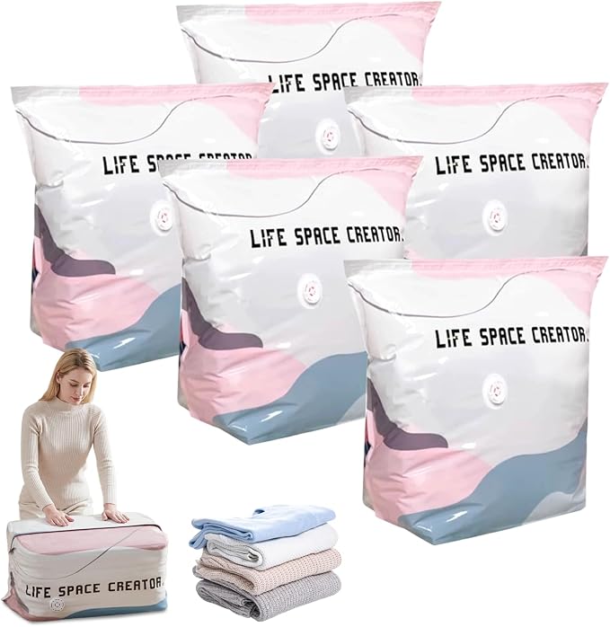 5 PACK No-Pump Vacuum Storage Bags, Large Cube Vacuum Seal Bags, Space Saver Bags for Clothes, Press & seal, No Pump Needed, Comforters, Blankets (19.6 * 27.5-5pack)