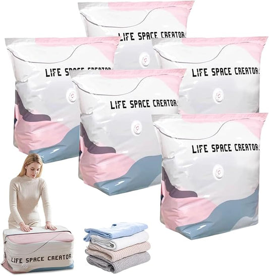 5 PACK No-Pump Vacuum Storage Bags, Large Cube Vacuum Seal Bags, Space Saver Bags for Clothes, Press & seal, No Pump Needed, Comforters, Blankets (19.6 * 27.5-5pack)