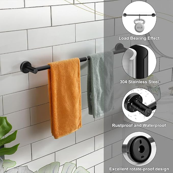 MGahyi Towel Racks for Bathroom-Adjustable Towel Holder(13.18inch-24inch) Sturdy and Rustproof Towel Bar Wall Mounted, Single Towel Bar Rod for Bathroom Accessories(1Pack,Black)