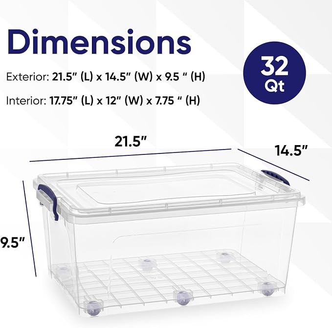 Superio Storage Bins with Lids, Clear Plastic Containers for Organizing, Stackable Totes, BPA Free, Odor Free, Organizer Boxes for Home, and Dorm (4 Pack, 32 Quart)
