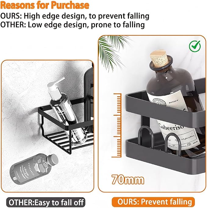 Corner Shower Caddy, 3 Pack Adhesive Shower Organizer Shelves | Rustproof Corner Shower Shelf with Hooks and Toothpaste Holder, No-Drill Adhesive Storage Rack for Bathroom and Kitchen