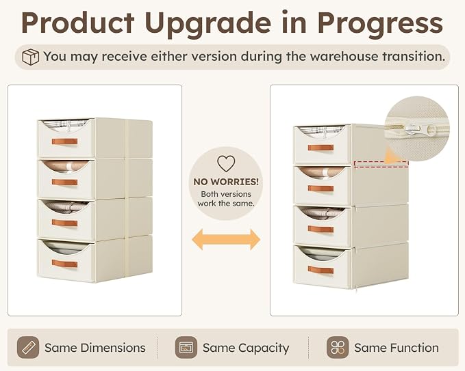Homsorout Large Closet Storage Bins with Drawer, Fabric Bins for Organization, Collapsible Storage Drawers Organizer for Bedroom, Living Room, 6 Pack, Beige