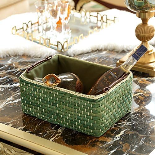 Basket Woven Maize Storage Bins for Drawers, Kingwillow(Green,Large)