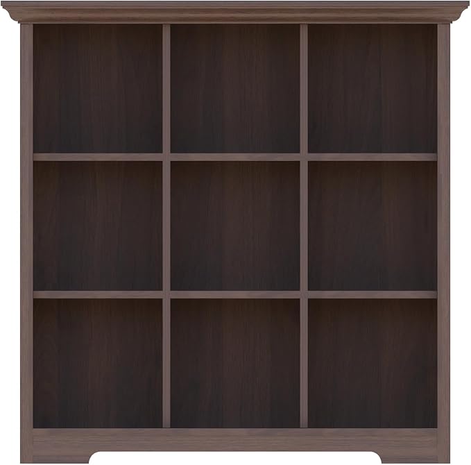 OSCHF 9-Cube Open Bookcase with Base, 3-Tier Wooden Bookshelf, Walnut | Curved Base, Crown Molding, Fits 11×11" Bins, Modern Storage Cabinet for Living Room, Bedroom, Home Office