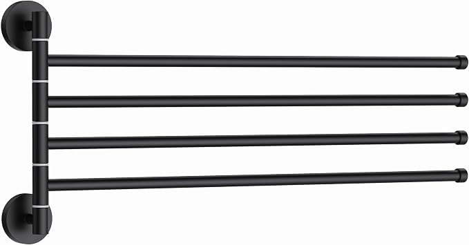 FORIOUS Swivel Towel Racks for Bathroom, 13.8" 4-Arm Towel Bar Matte Black | Rust Resistant, Stainless Steel, 180° Rotating Arms, Wall Mounted, Space Saving, for Bathroom, Kitchen, Laundry, RV and Pool