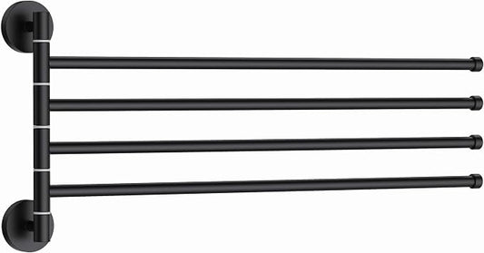 FORIOUS Swivel Towel Racks for Bathroom, 13.8" 4-Arm Towel Bar Matte Black | Rust Resistant, Stainless Steel, 180° Rotating Arms, Wall Mounted, Space Saving, for Bathroom, Kitchen, Laundry, RV and Pool