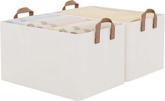 StorageWorks Fabric Storage Bins, Extra Large Storage Baskets for Shelves, Closet Organizers and Storage Bins with Metal Frame, Handles, Jumbo, Natural Color, 2-Pack