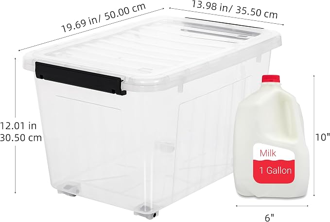 Citylife 54 Quart Large Clear Plastic Storage Bins with Lids 4-Pack | Stackable, Secure Latching Lids, Easy Find, Clothes Storage Bins for Closet Bedroom Garage