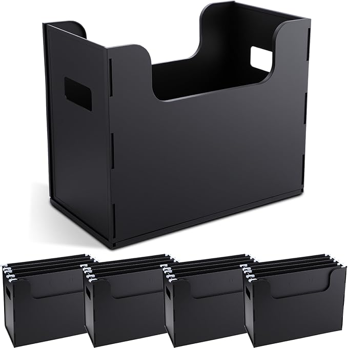 4 Pcs Portable Desktop File, Side Handles, Filing Organizer, Hanging File Folders, Letter Size for Schools Office Home (Black)
