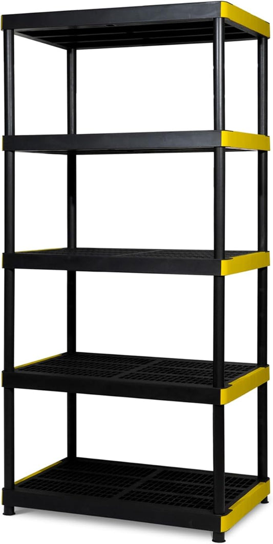 Simpli-Magic 5-Tier Heavy Duty Plastic Storage Shelving Unit, Garage & Outdoor Organizer, Modular Rack, 36 x 24 x 75 Inches, 250 lbs per Shelf, 1250 lbs Total Capacity