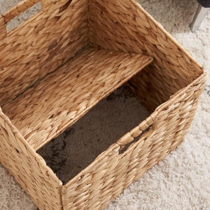 M4DECOR 10.5 x 10.5in Wicker Storage Baskets for Shelves, Water Hyacinth Storage Baskets, Woven Baskets for Storage, Wicker Storage Basket for Bedroom, Living Room (6 Packs 10.5x10.5in)