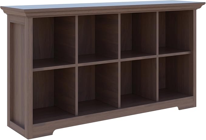 OSCHF 8-Cube Open Bookcase with Base, 2-Tier Low Cabinet, Walnut | Curved Base, Crown Molding, Fits 11×11" Bins, Modern Bookshelf for Living Room, Bedroom, Home Office, TV Stand Storage